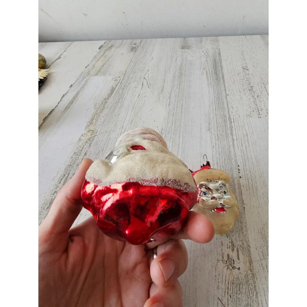 Vintage Santa flocked glass ornament‎ Germany mercury Xmas tree large